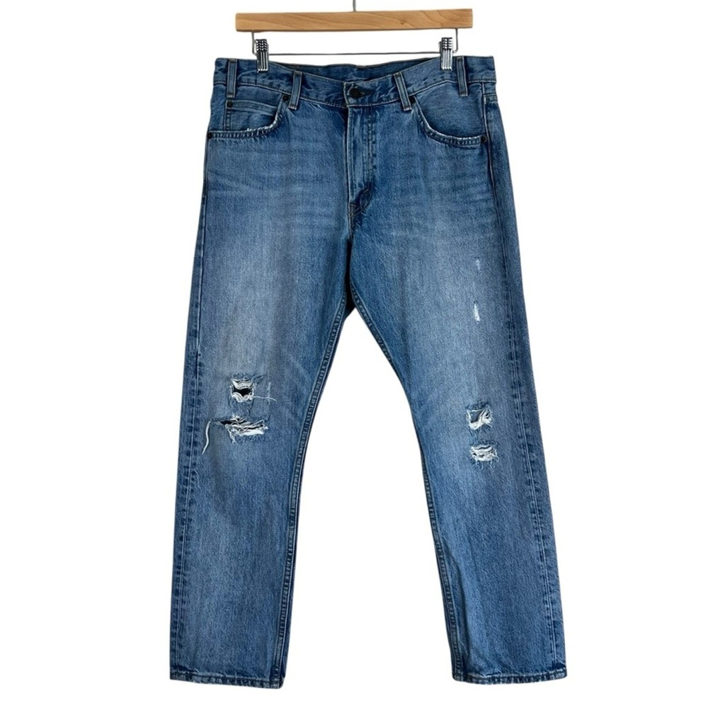 Levi's 505 C Customized Distressed Straight Leg Jeans Blue Orange Tab Size 31